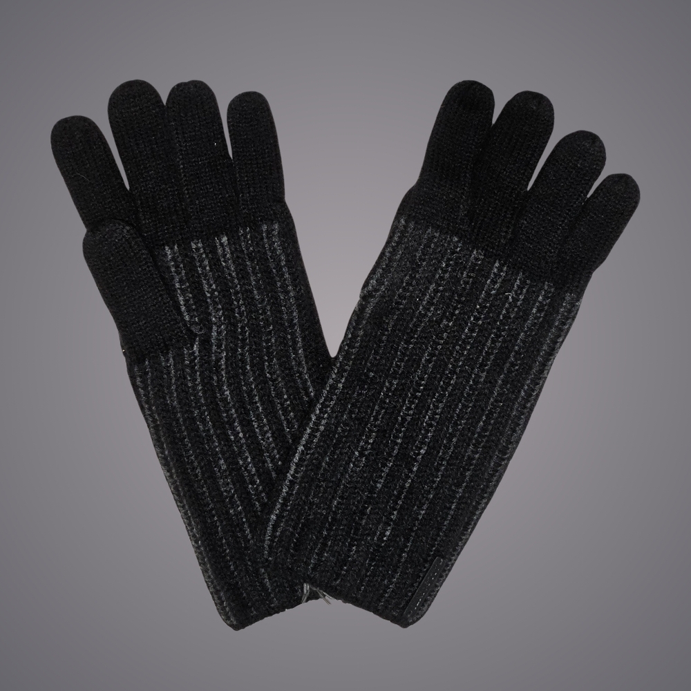 All Saints Gloves Black Charcoal Wool Blend Plaited Rib Gift Outdoor Grunge New